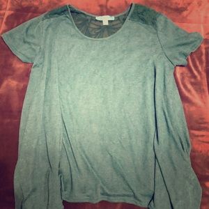 Teal Short Sleeve Shirt with Pretty Lace Back